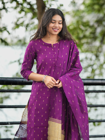 Purple Soft Raw Silk Suit Set (3 Pcs.) with Lining