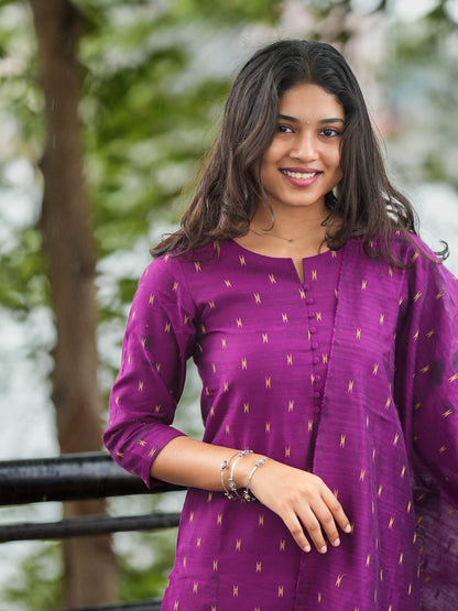 Purple Soft Raw Silk Suit Set (3 Pcs.) with Lining