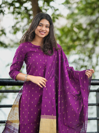 Purple Soft Raw Silk Suit Set (3 Pcs.) with Lining