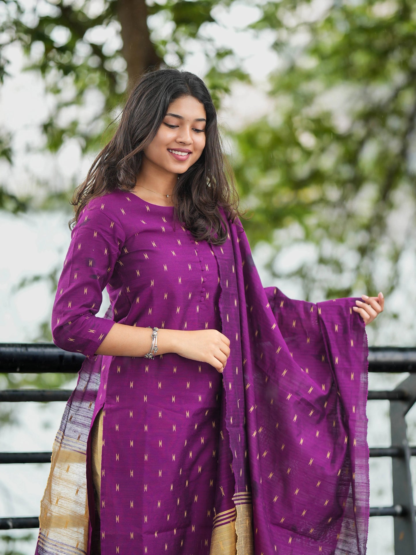 Purple Soft Raw Silk Suit Set (3 Pcs.) with Lining