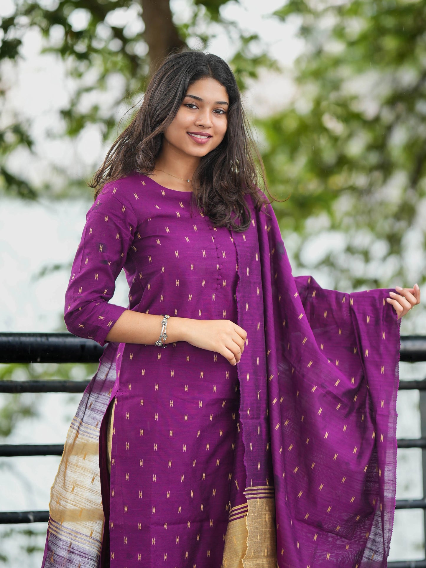 Purple Soft Raw Silk Suit Set (3 Pcs.) with Lining