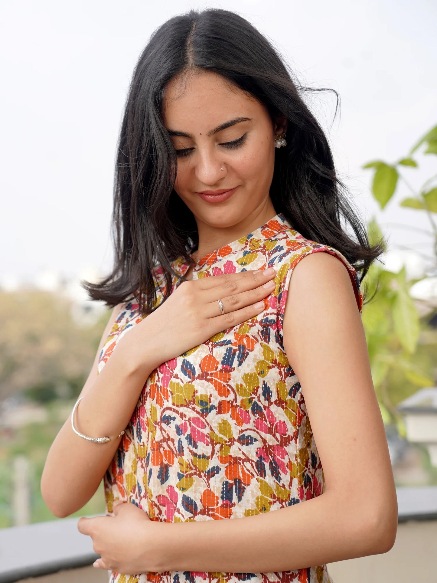 Rainbow Bloom Sleeveless Kantha COTTON Kurta