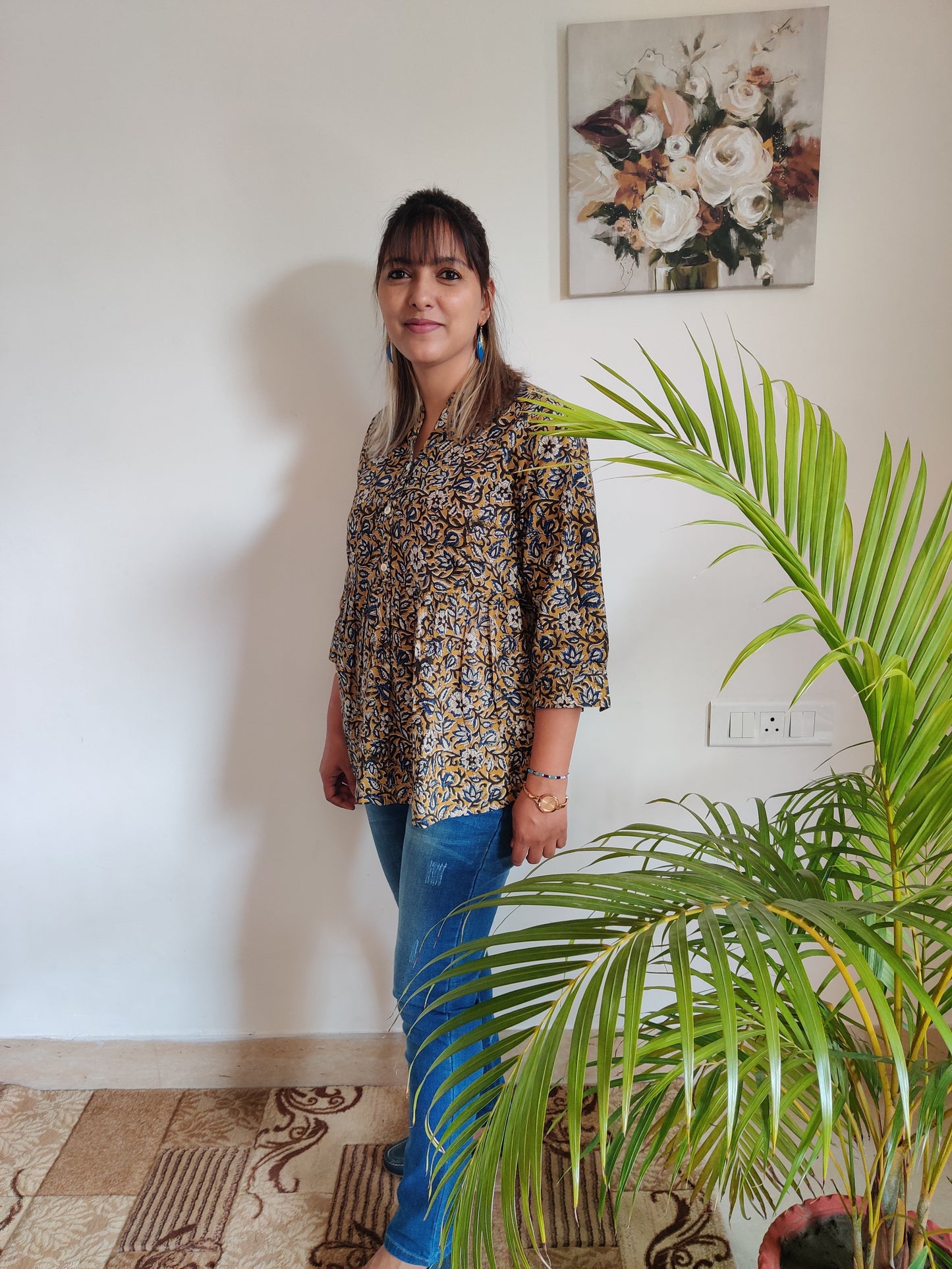 Rainbow Forest Hand Block Printed Collar Kurti