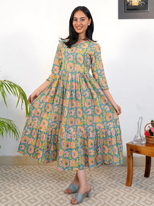 Rama Green Lotus  Leaf COTTON Dress