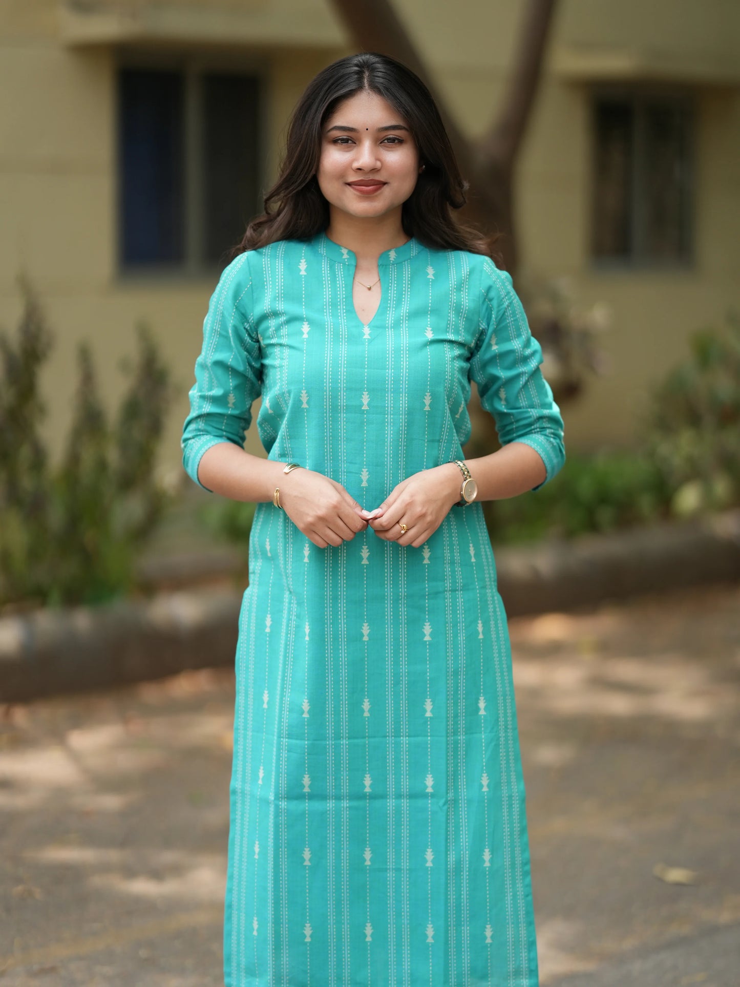 Bright Turquoise South Cotton Kurta Set (2 Pcs.)