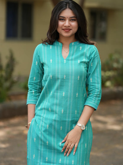Bright Turquoise South Cotton Kurta Set (2 Pcs.)