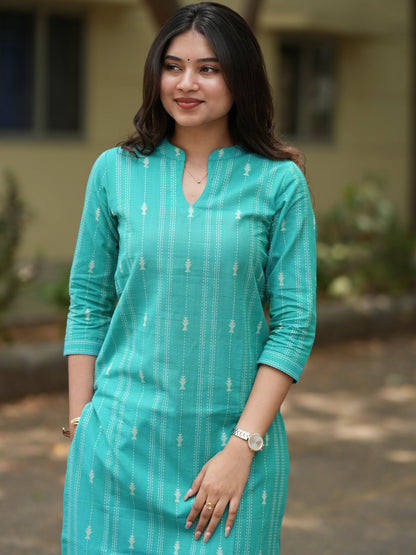 Bright Turquoise South Cotton Kurta Set (2 Pcs.)