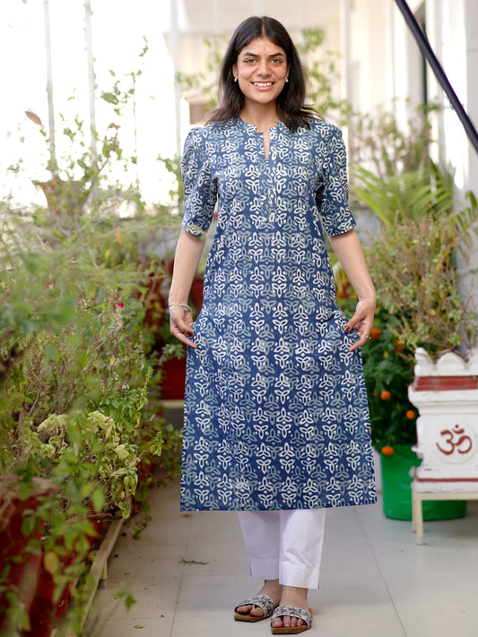 Rangoli Splash on Blue COTTON Kurta