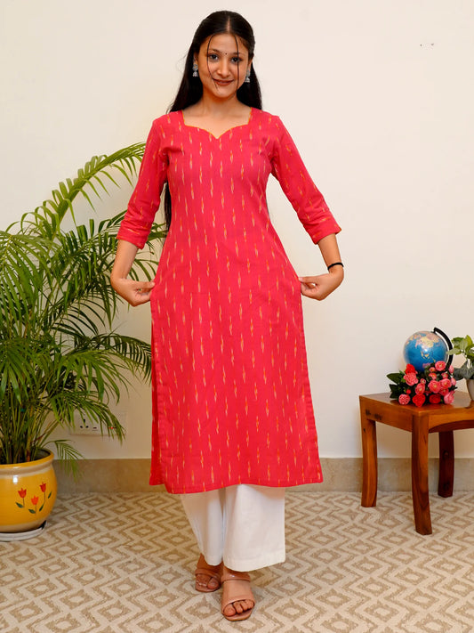 Rani Pink IKKAT Handloom COTTON Kurta