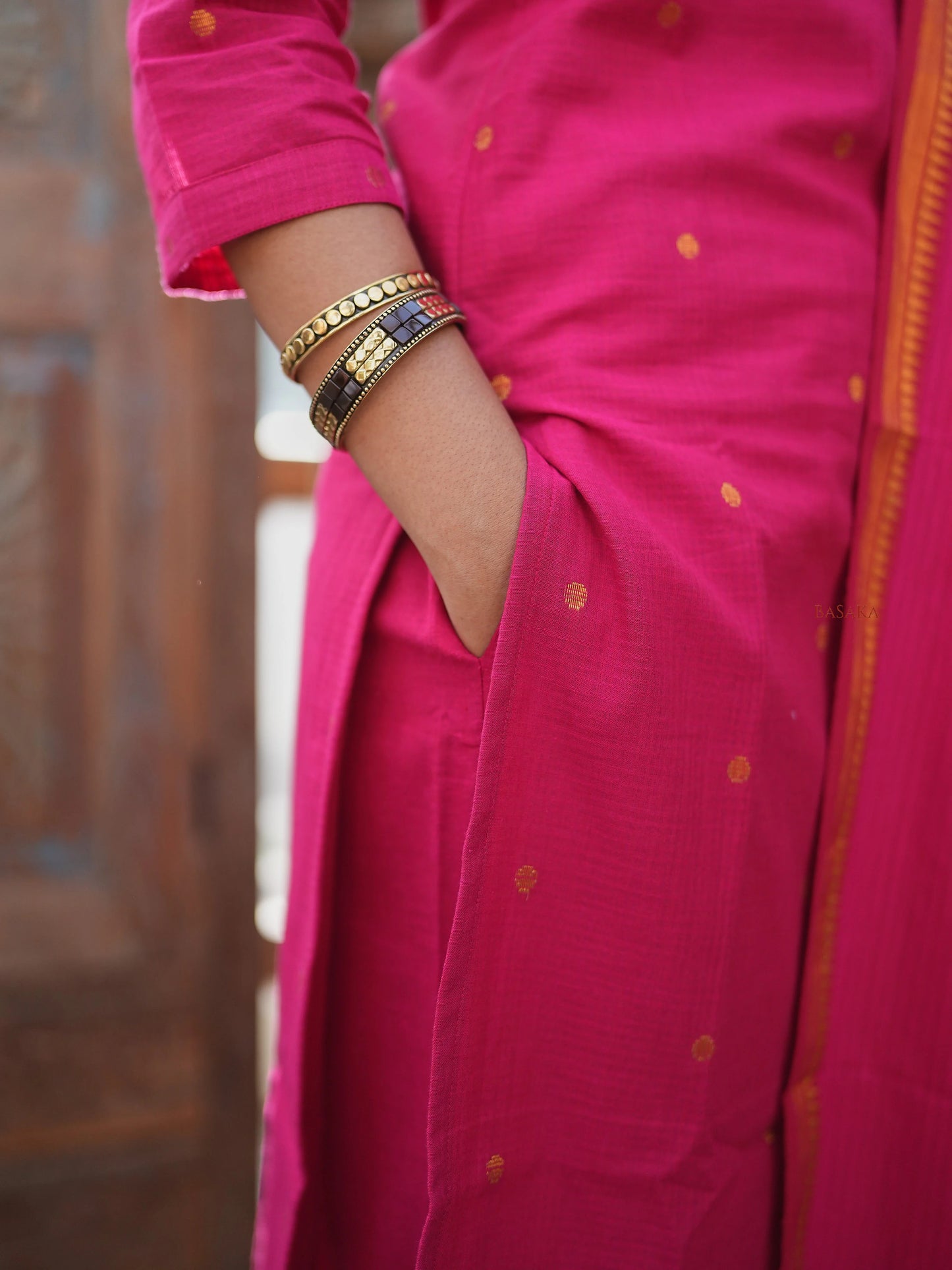 Rani Pink South Cotton Suit Set (3Pcs.) with lining