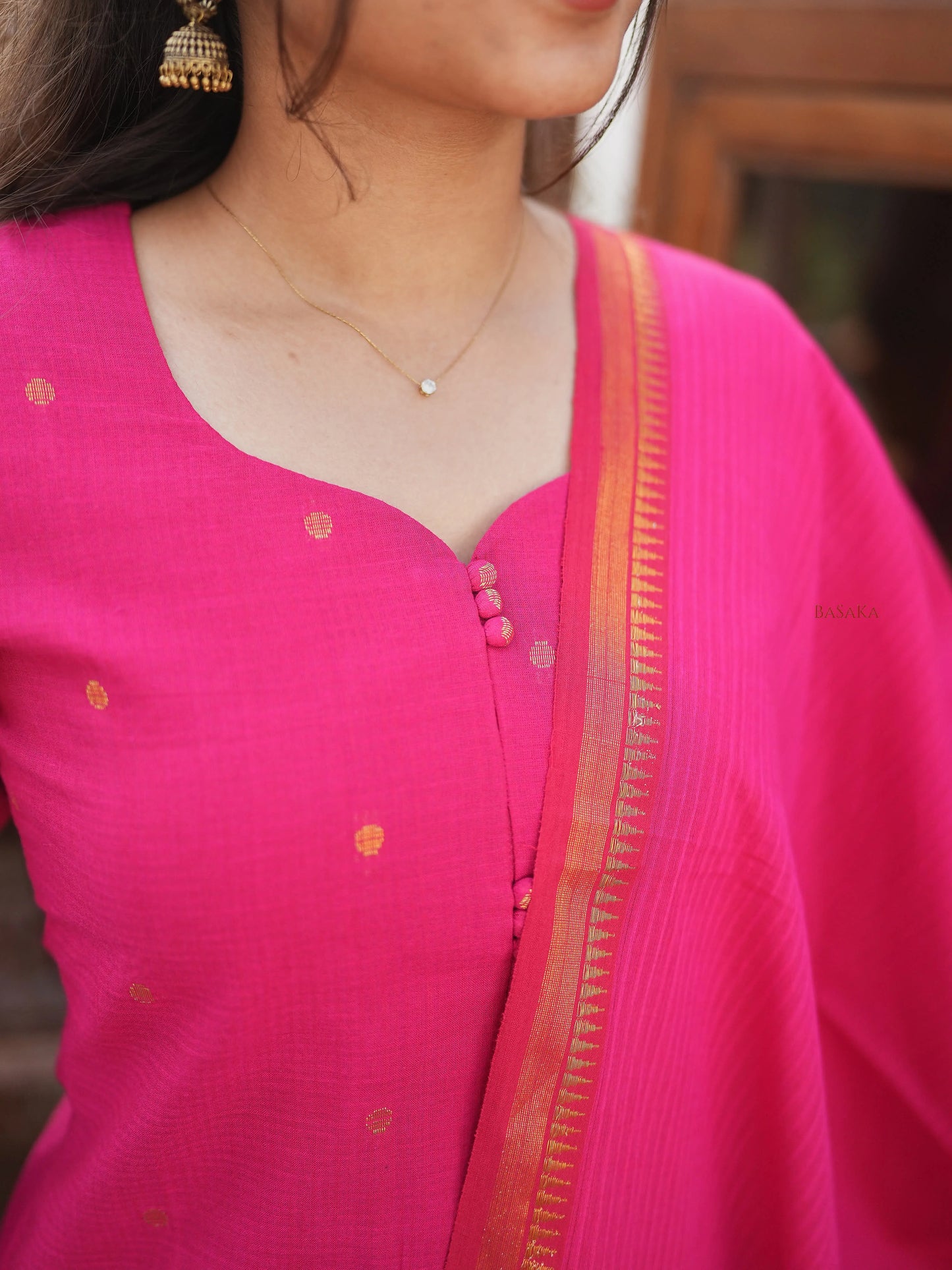 Rani Pink South Cotton Suit Set (3Pcs.) with lining