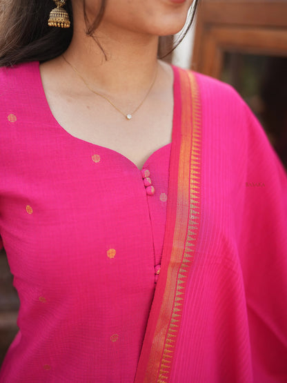 Rani Pink South Cotton Suit Set (3Pcs.) with lining