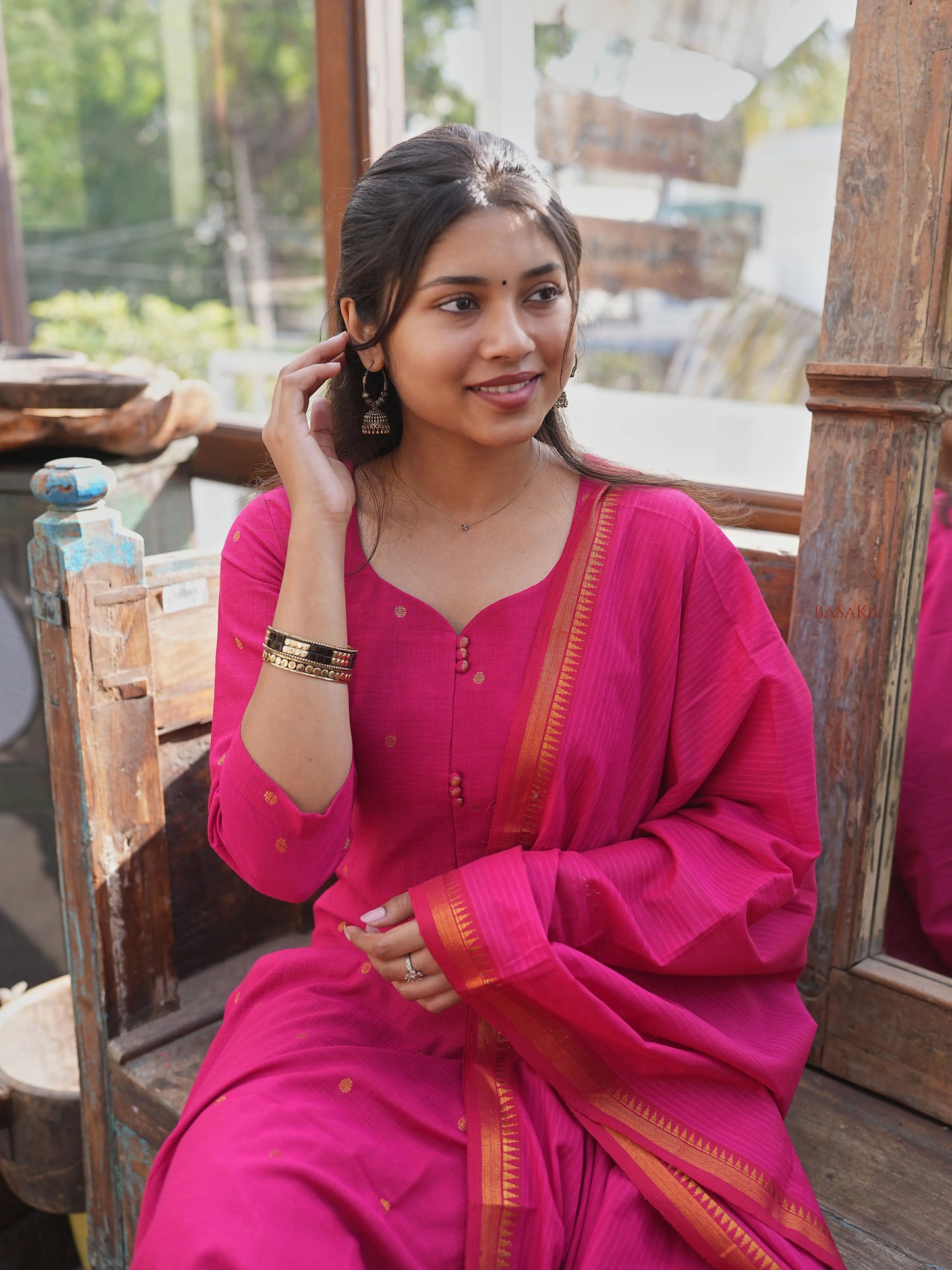 Rani Pink South Cotton Suit Set (3Pcs.) with lining