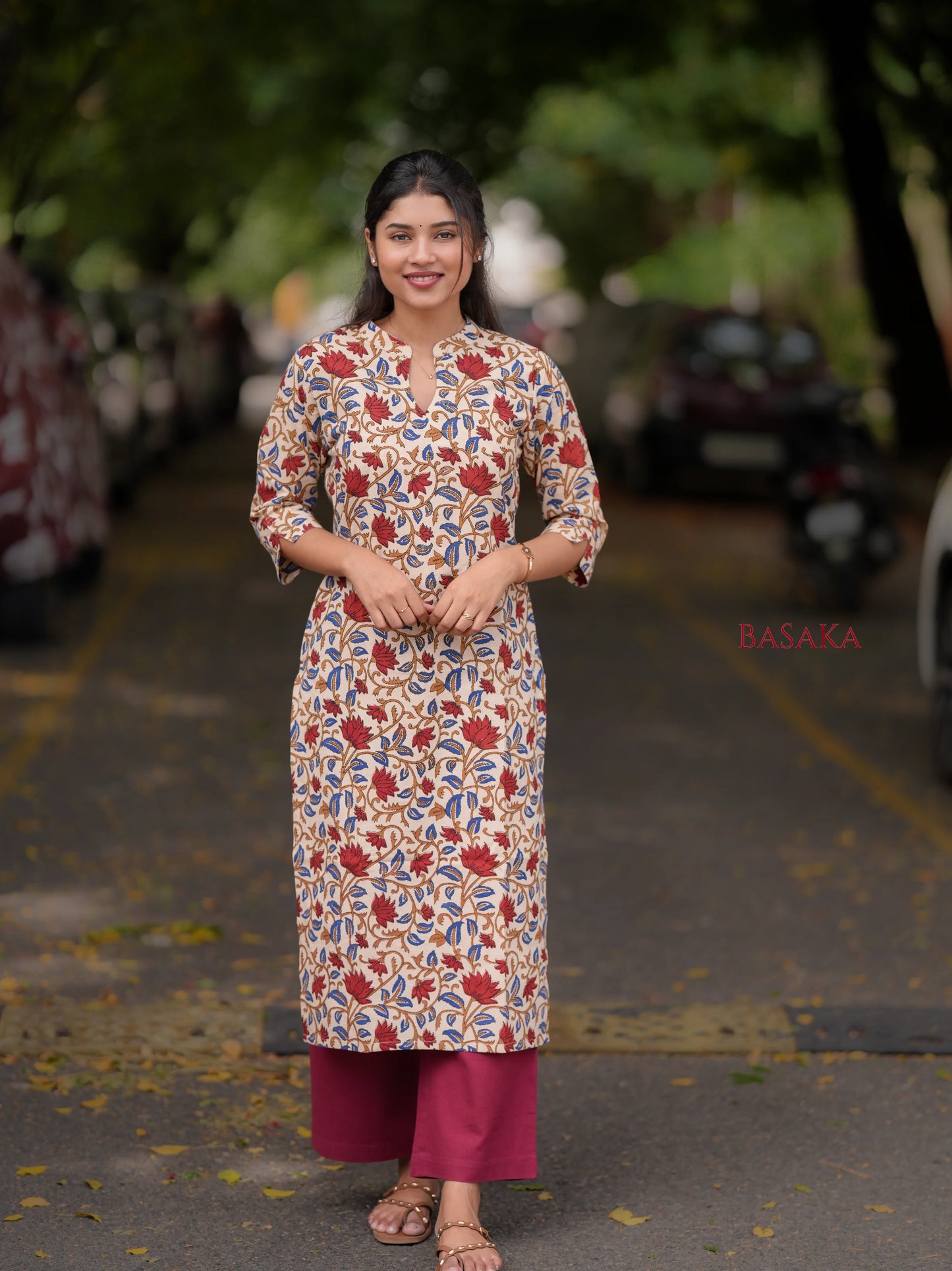 Kalamkari Red Lotus Block Printed COTTON Kurta