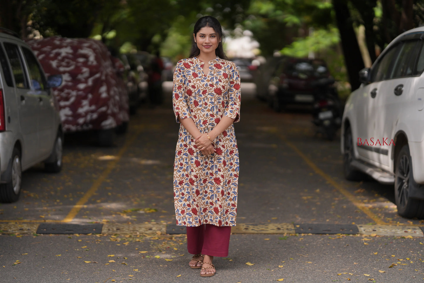 Kalamkari Red Lotus Block Printed COTTON Kurta