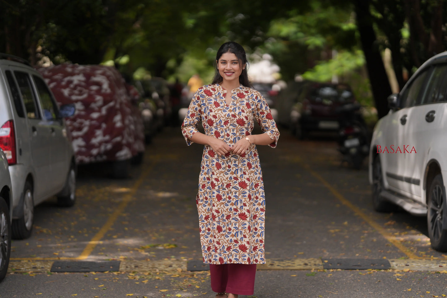 Kalamkari Red Lotus Block Printed COTTON Kurta