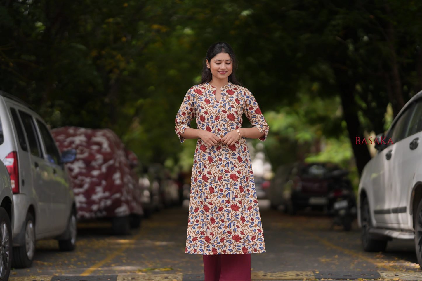 Kalamkari Red Lotus Block Printed COTTON Kurta