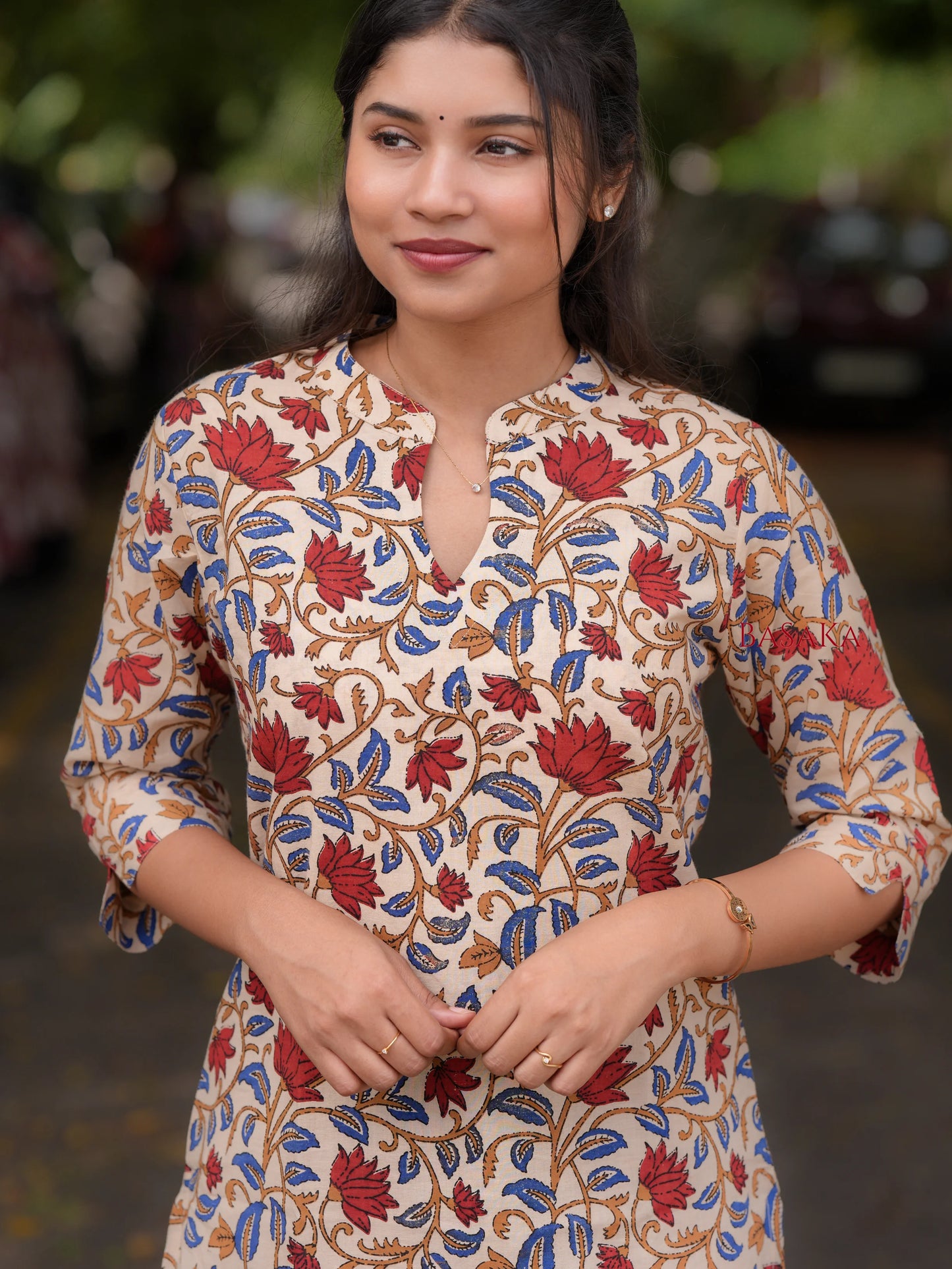 Kalamkari Red Lotus Block Printed COTTON Kurta