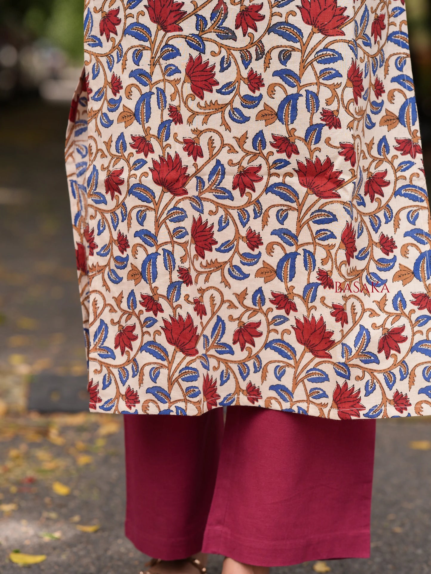Kalamkari Red Lotus Block Printed COTTON Kurta