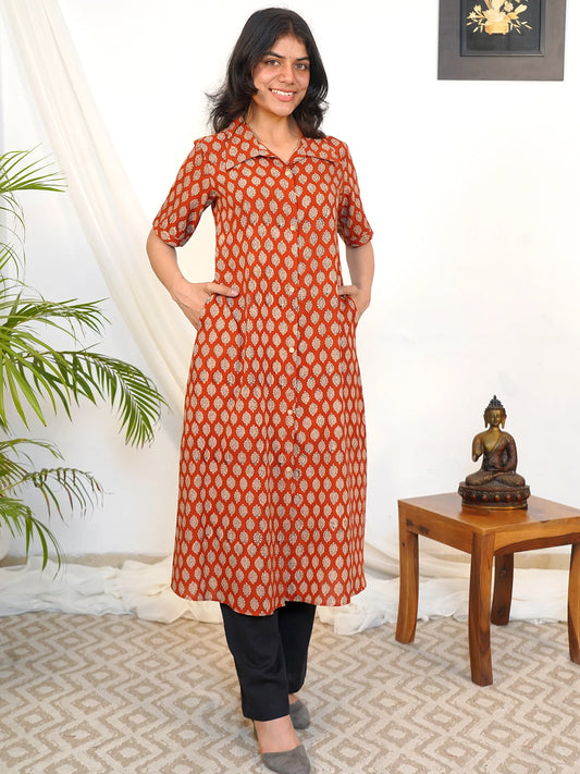 Redstone Glow A-Line Cotton Kurta