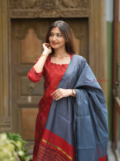 Rustic Orange Ikkat Suit Set (3pcs.) with lining