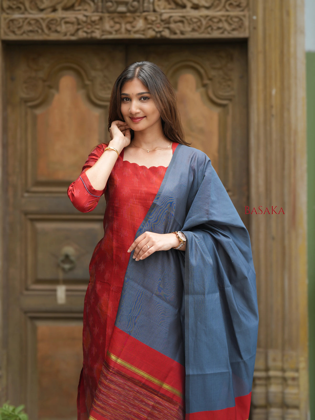 Rustic Orange Ikkat Suit Set (3pcs.) with lining