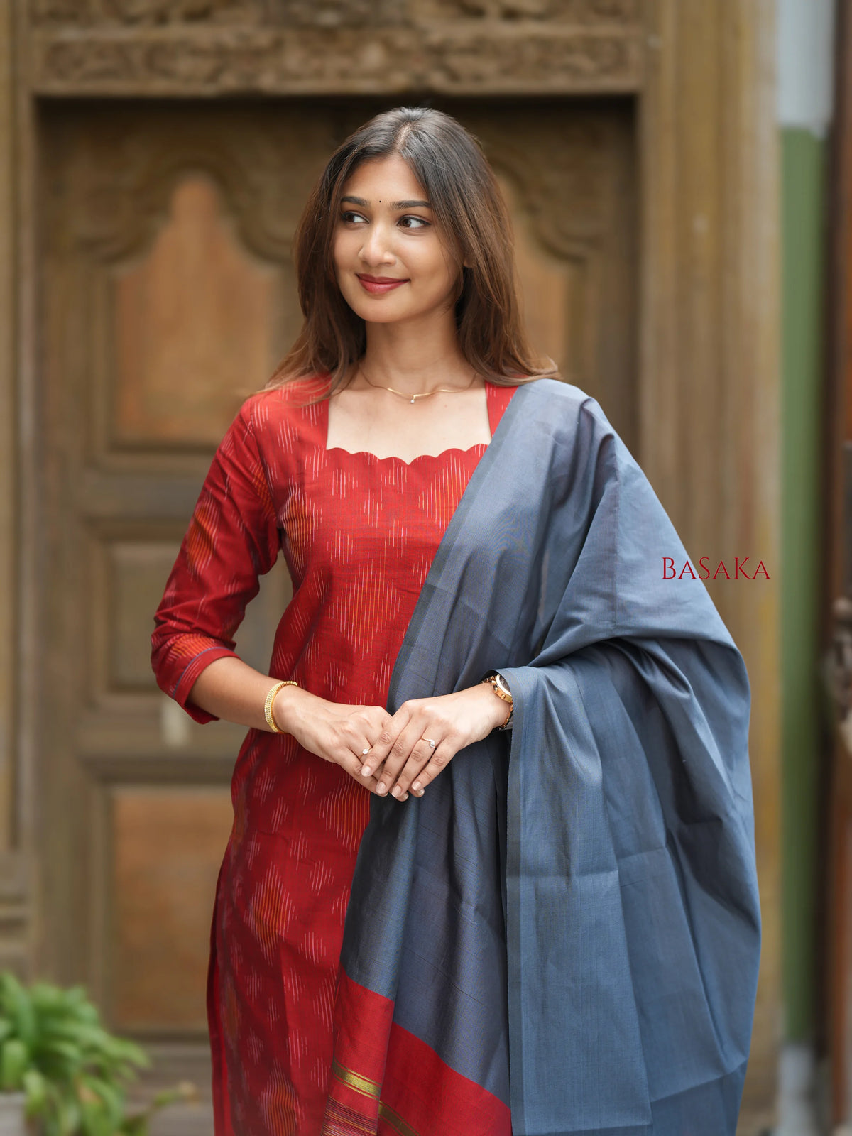 Rustic Orange Ikkat Suit Set (3pcs.) with lining