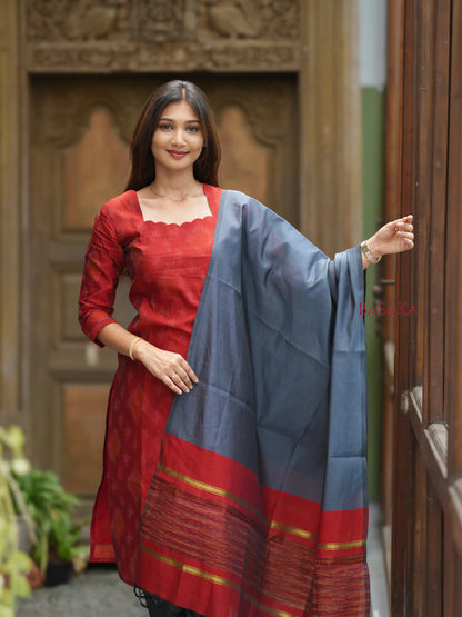 Rustic Orange Ikkat Suit Set (3pcs.) with lining