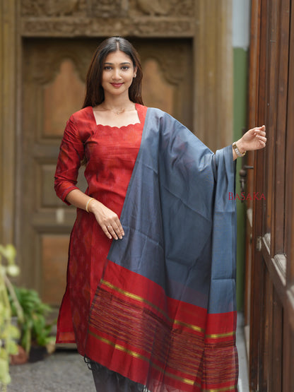 Rustic Orange Ikkat Suit Set (3pcs.) with lining