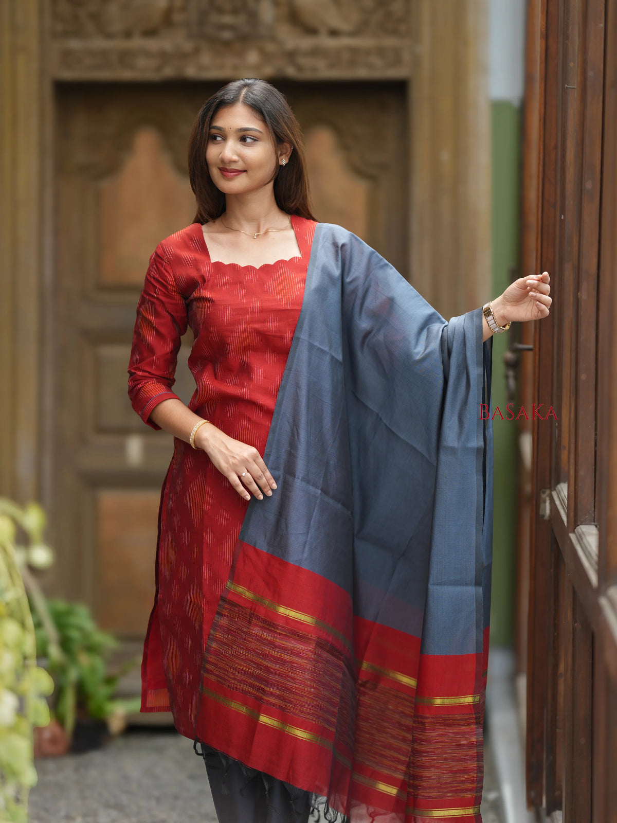 Rustic Orange Ikkat Suit Set (3pcs.) with lining