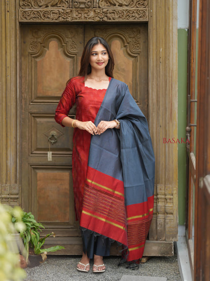 Rustic Orange Ikkat Suit Set (3pcs.) with lining