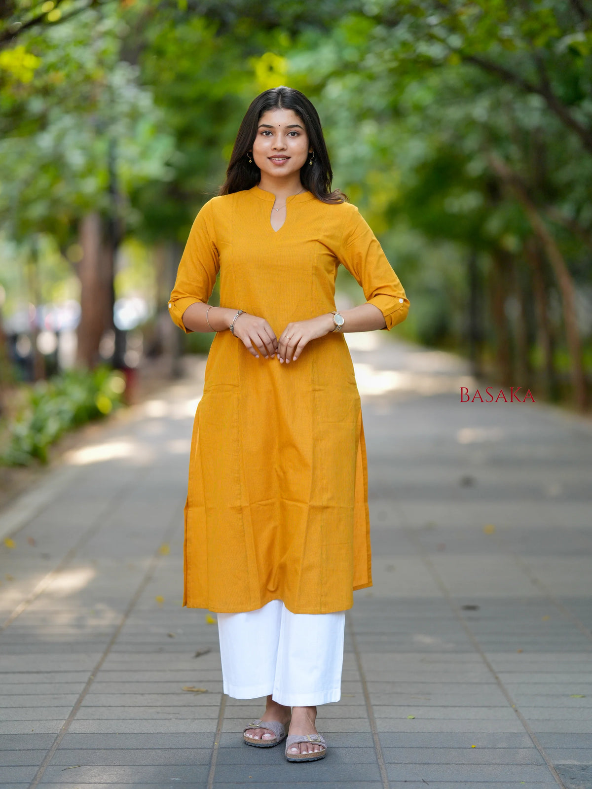 Saffron Yellow A-Line Handloom South Cotton Kurta
