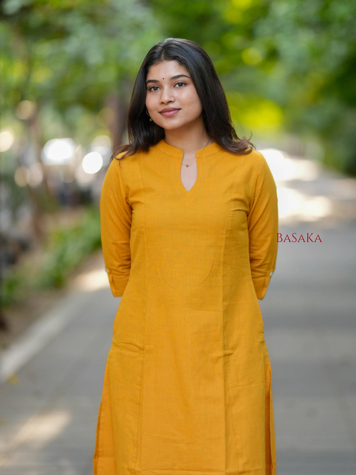 Saffron Yellow A-Line Handloom South Cotton Kurta