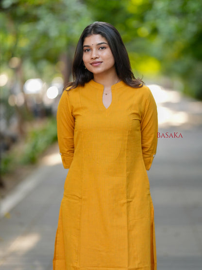 Saffron Yellow A-Line Handloom South Cotton Kurta