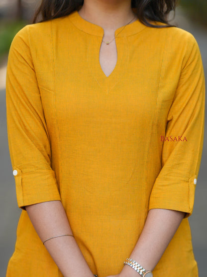 Saffron Yellow A-Line Handloom South Cotton Kurta