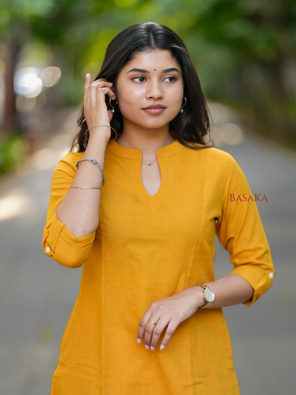 Saffron Yellow A-Line Handloom South Cotton Kurta