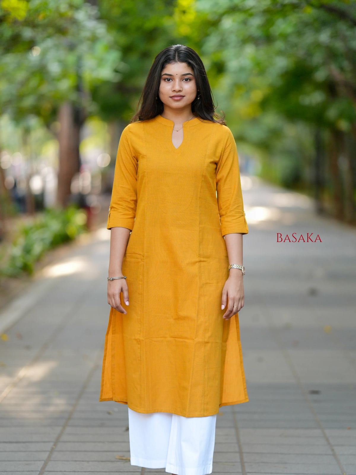 Saffron Yellow A-Line Handloom South Cotton Kurta