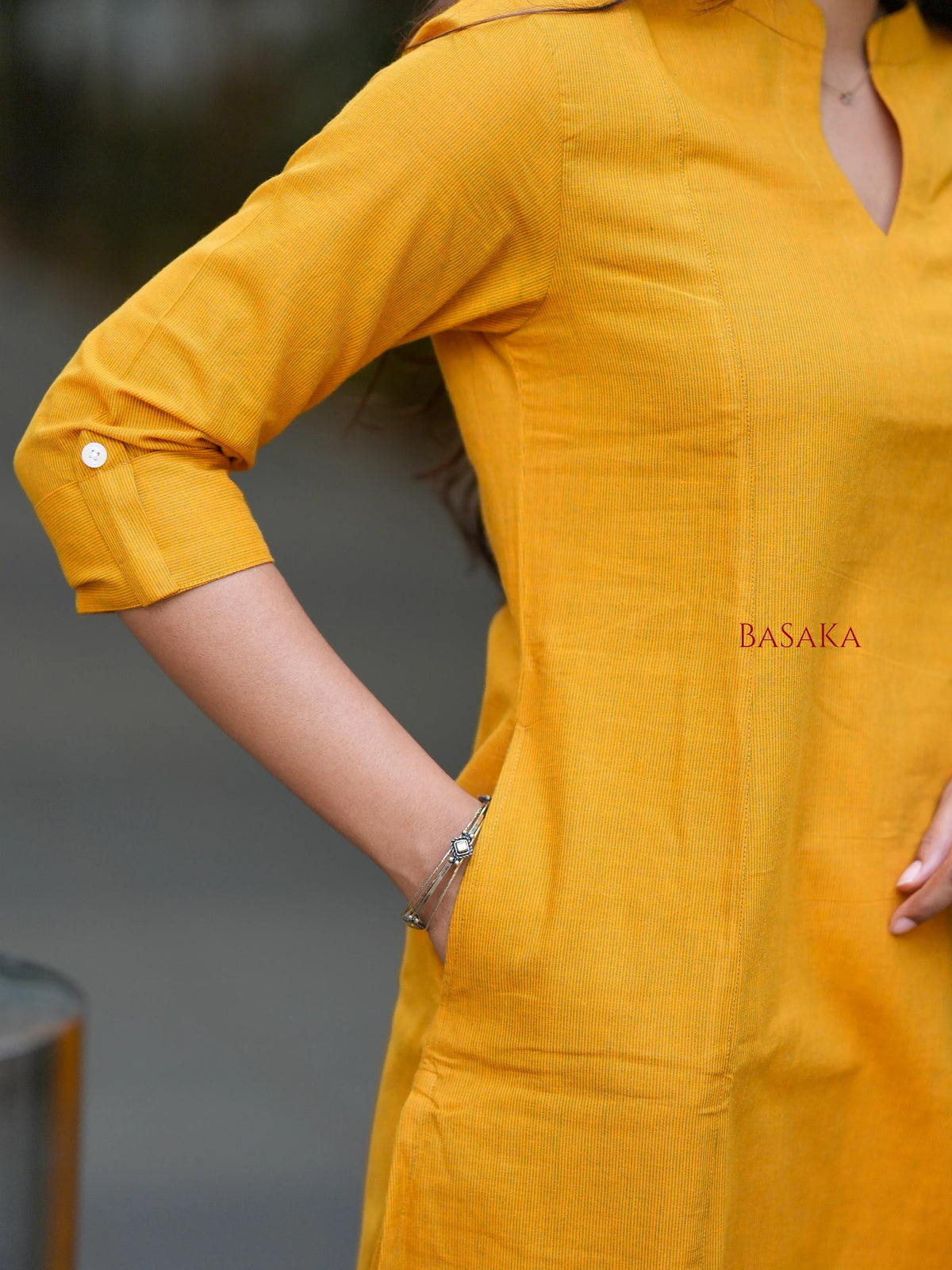 Saffron Yellow A-Line Handloom South Cotton Kurta