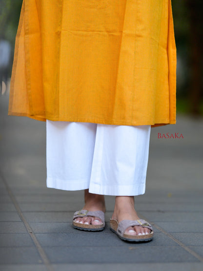 Saffron Yellow A-Line Handloom South Cotton Kurta