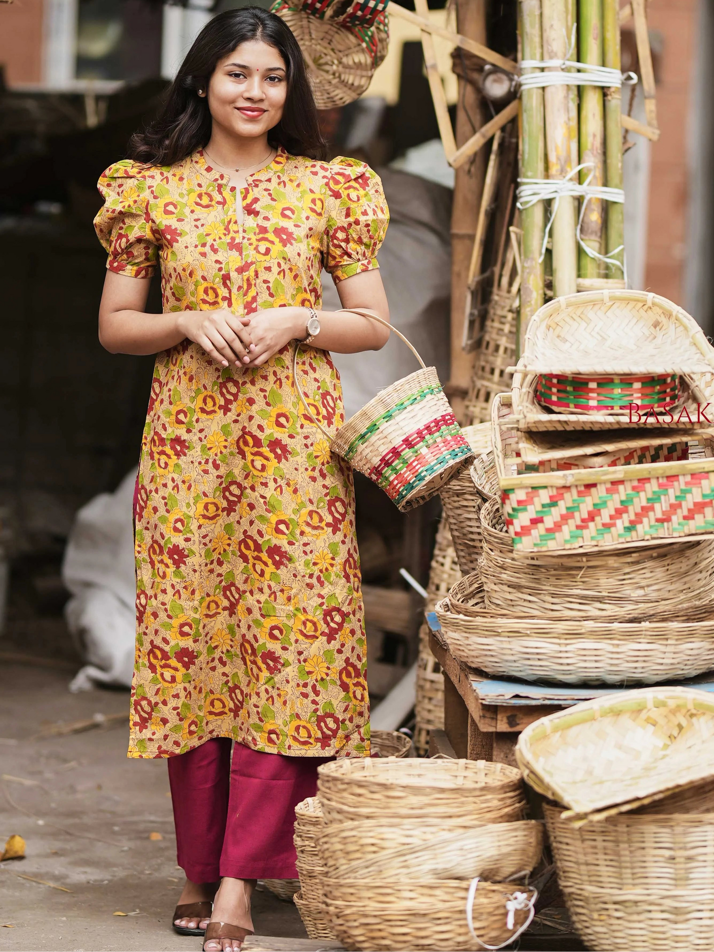 Sandalwood Charm Block Printed Kurta