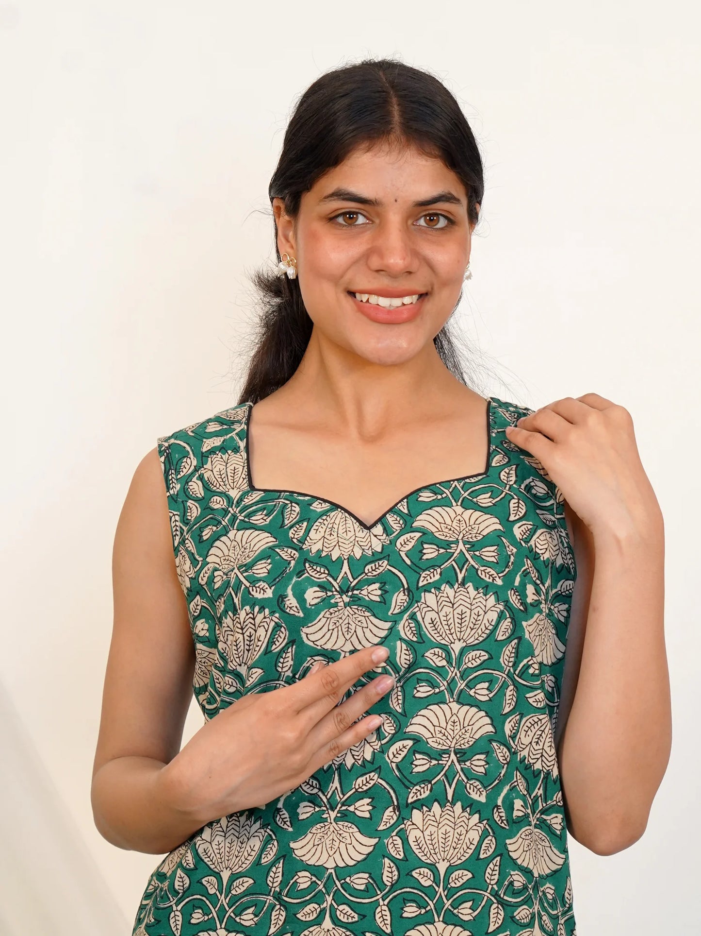 Sea Green Floral Sleeveless COTTON Kurta