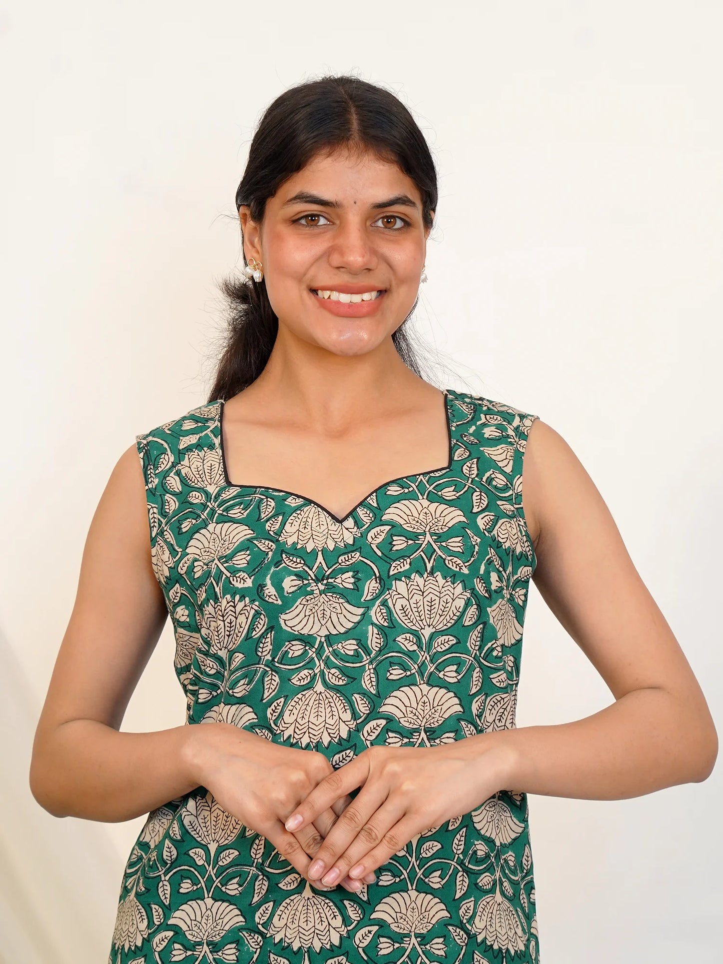 Sea Green Floral Sleeveless COTTON Kurta