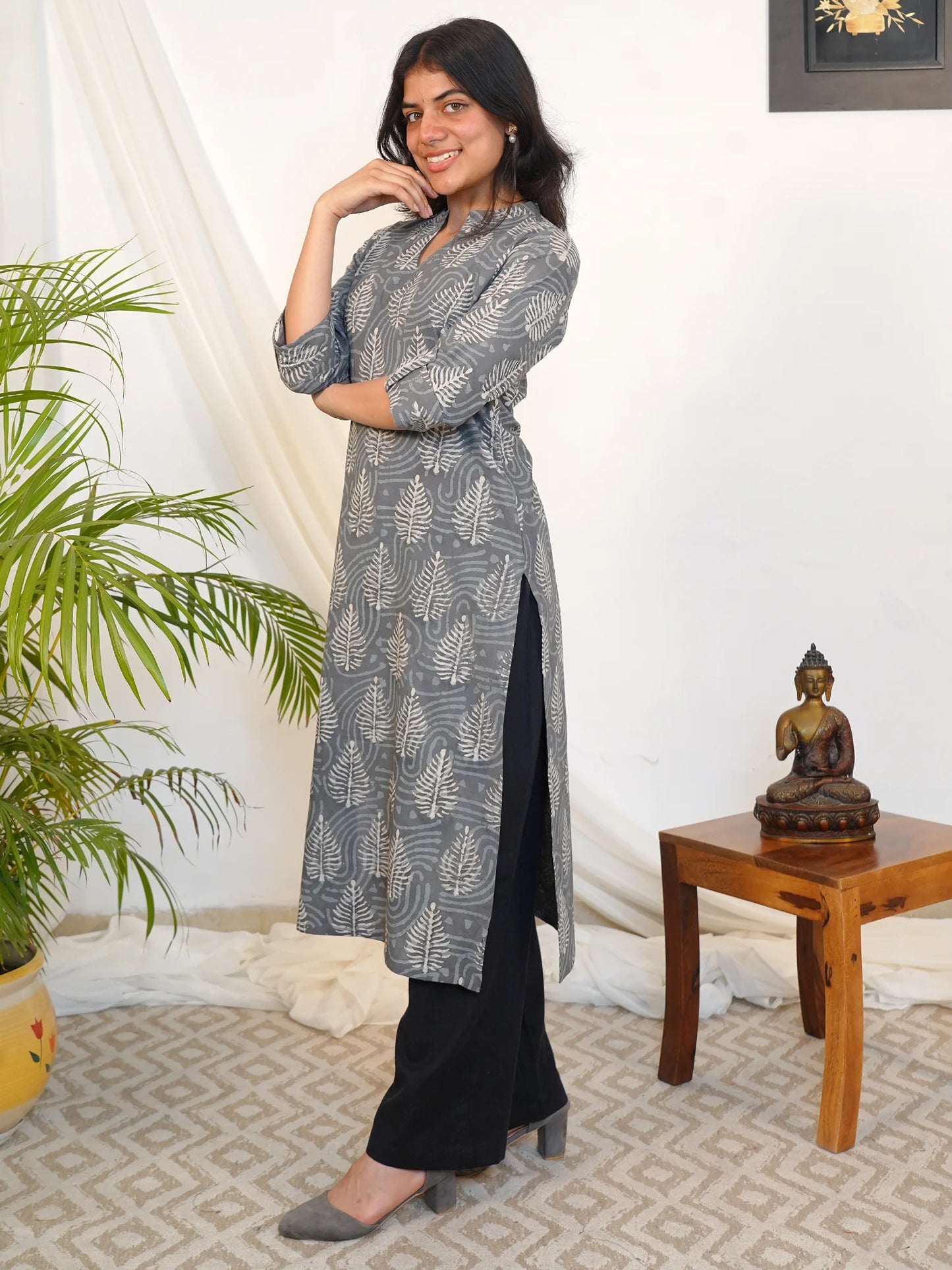 Silver Pine Bloom COTTON Kurta