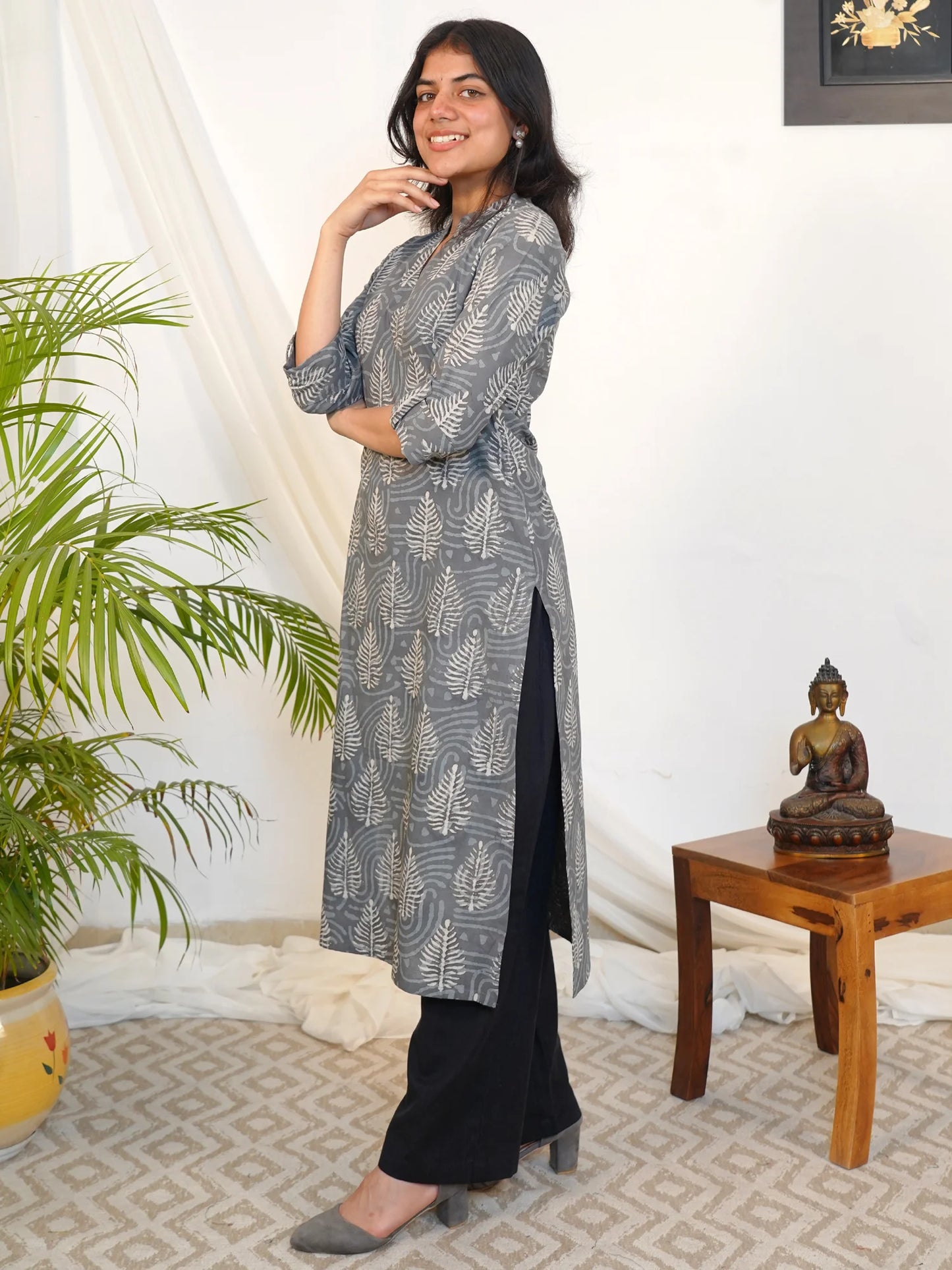 Silver Pine Bloom COTTON Kurta