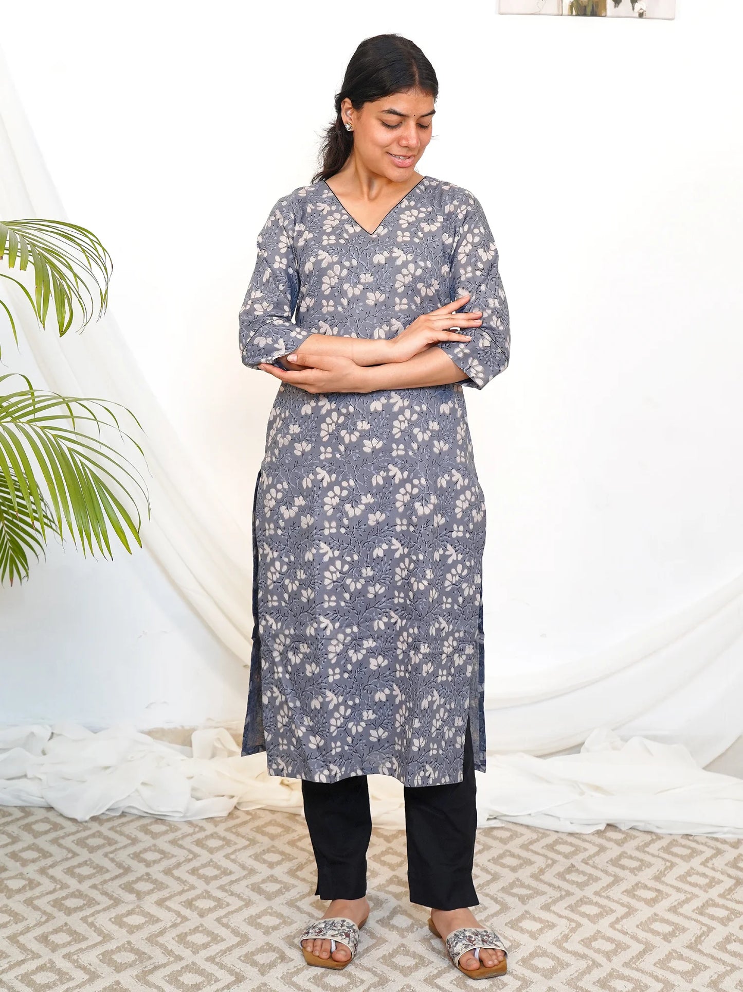 Silvery Petals COTTON Kurta