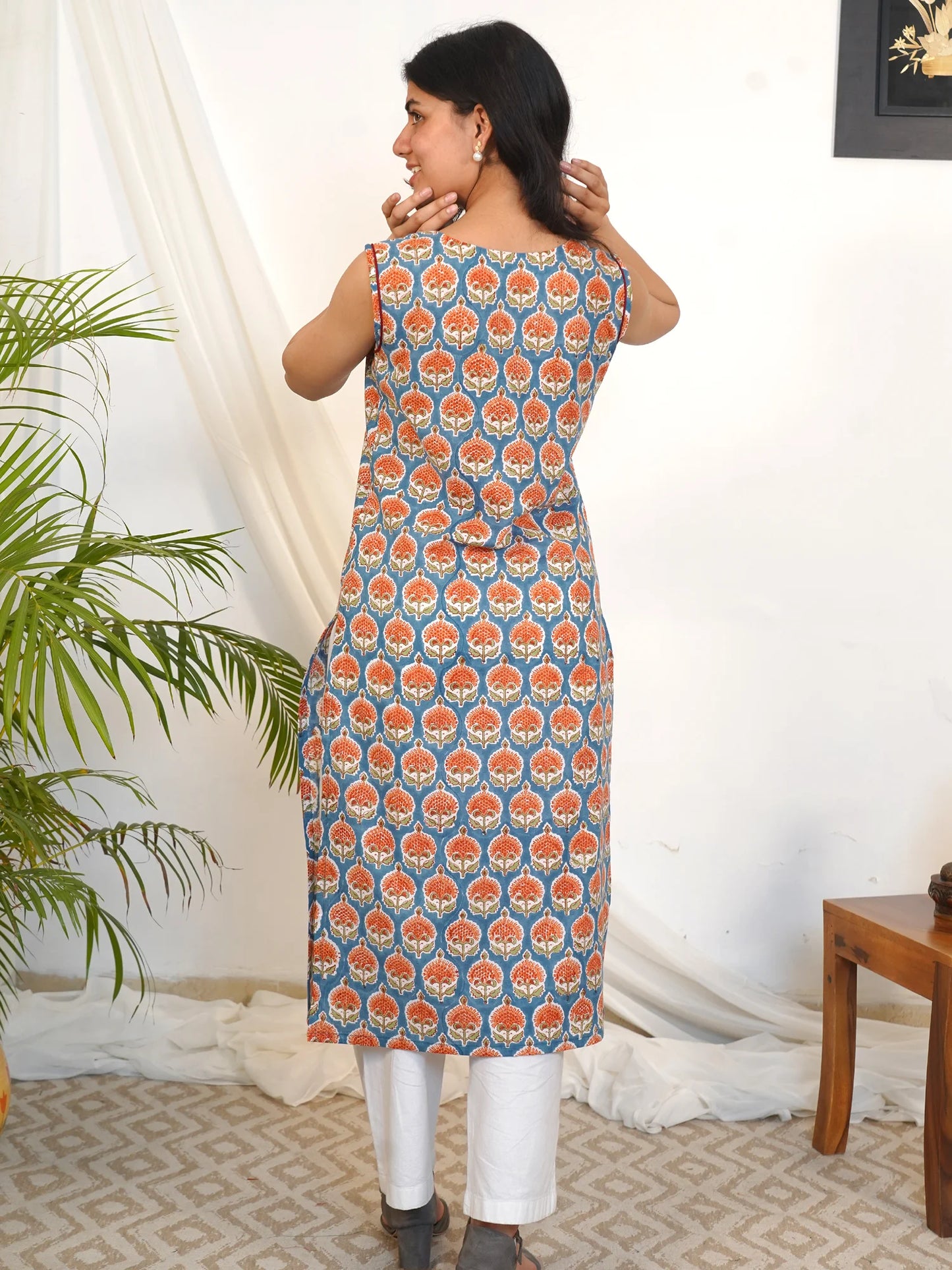 Sky Blossom Charm Sleeveless COTTON Kurta