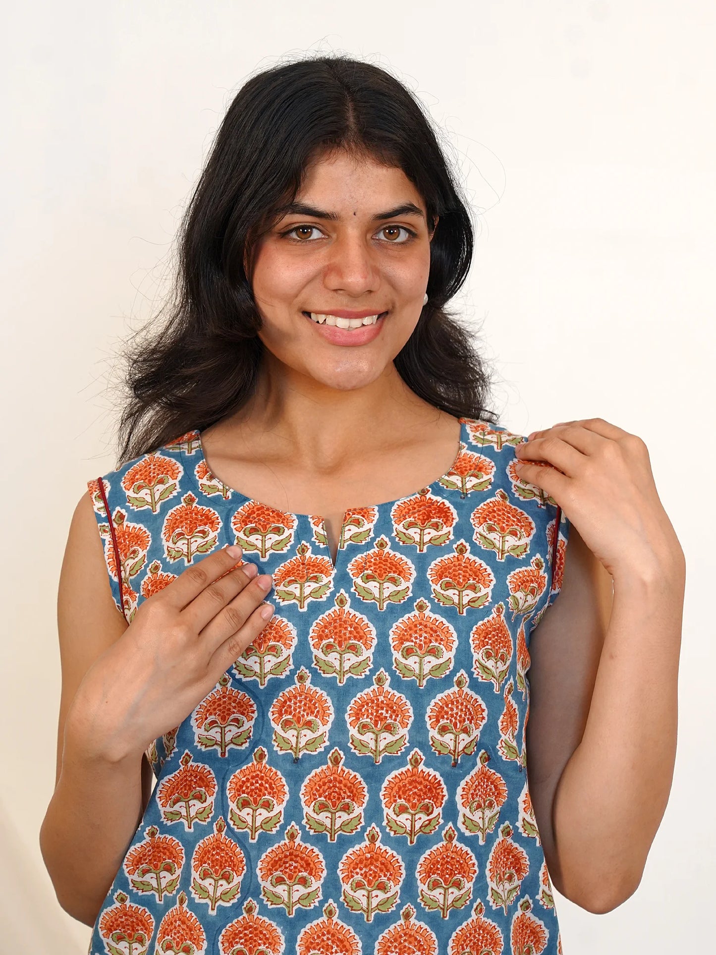 Sky Blossom Charm Sleeveless COTTON Kurta