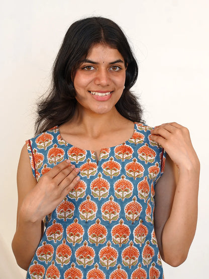 Sky Blossom Charm Sleeveless COTTON Kurta