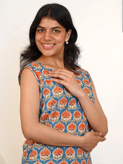 Sky Blossom Charm Sleeveless COTTON Kurta