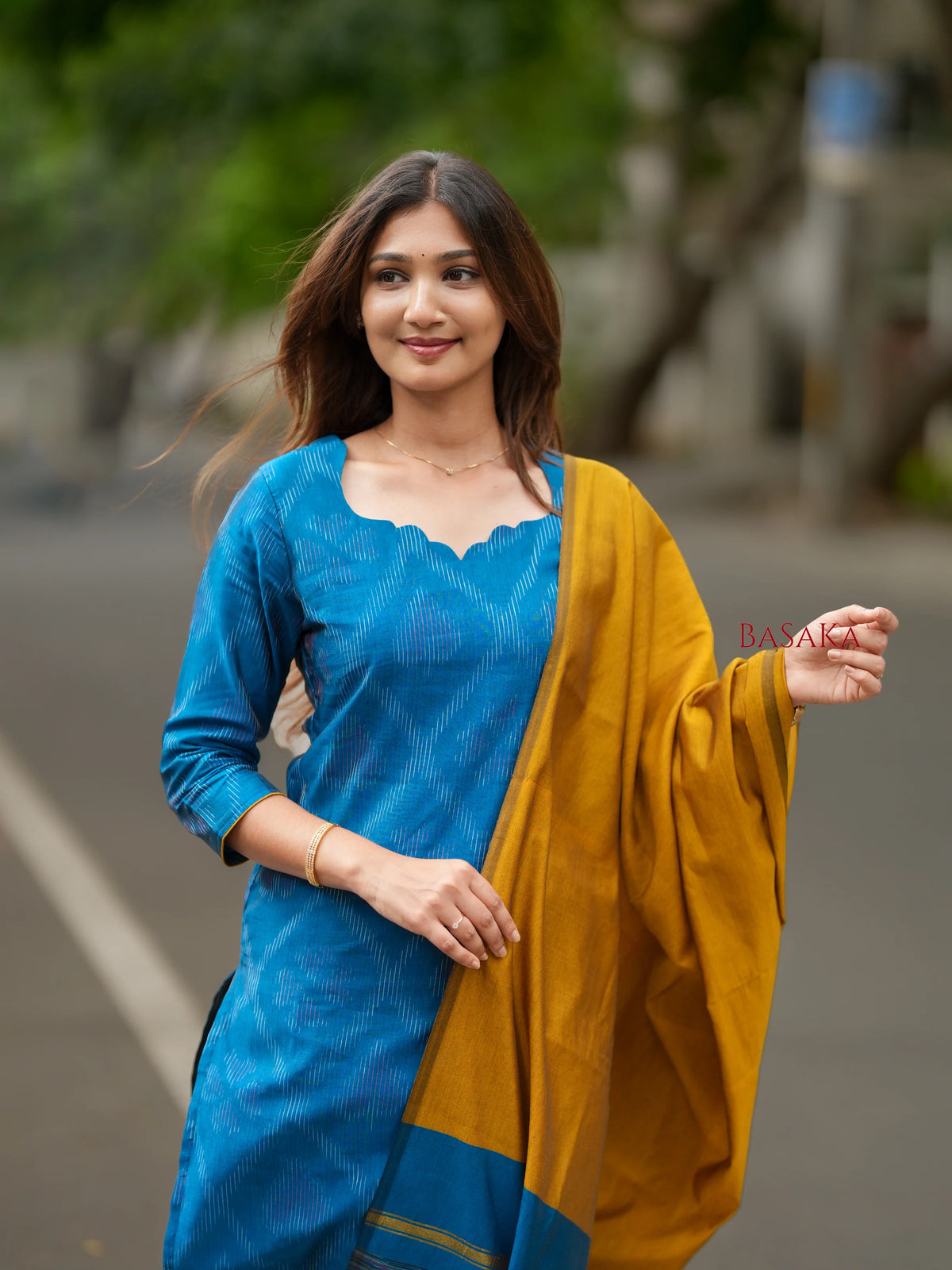 Sky Blue Ikkat Suit Set (3pcs.) with lining